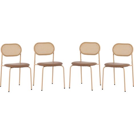 GagaGagaLot de 4 chaises de salle à manger, rotin, brun, pieds métal (1/5)