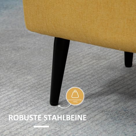 Banquette coffre rembourrée, aspect lin, charge max 150 kg, 101x38,5x44,5 cm, Jaune (1/4)