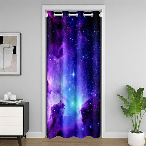 Galaxy Porte fenêtre Rideau Vie privée, Espace Extérieur Nébuleuse Placard Chambre Rideaux de Porte 132x203cm Violet Bleu Univers 30% - 50% Rideau Occultant, 1 Panneau - 132L X 203H cm (1 Panneaux) (1/5)