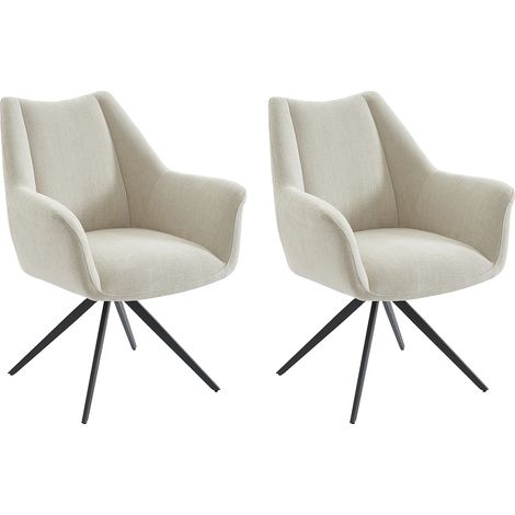 Lot de 2 chaises avec accoudoirs en tissu et métal noir - Beige - KARDESA de Maison Céphy (1/5)
