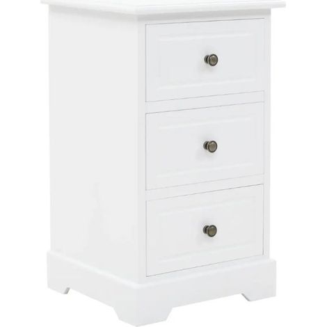 Table de chevet 3 tiroirs pin massif blanc Frenchy (1/3)