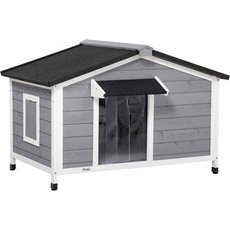 Caseta para perros de madera gris 109 x 79 x 72 cm con techo abatible y suelo extraíble (1/5)