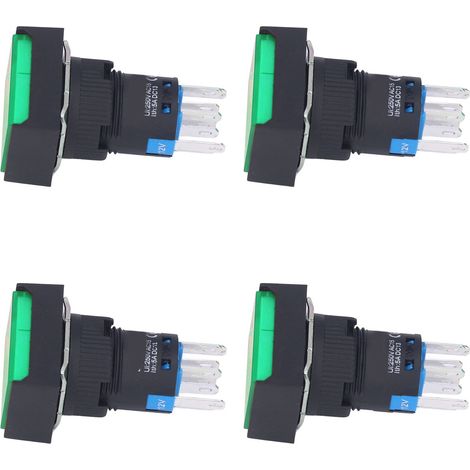 Bouton poussoir lumineux auto-bloquant 16mm vert, interrupteur miniature rectangulaire 12V, lot de 25 pièces, modèle BERM/BEM-LA16-22DS-J, pour panneau de commande. (1/5)
