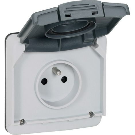 Legrand – Prise de courant étanche 2P+T avec volet – IP66 – 16A 250V – Pour chantiers humides – Gris RAL7016