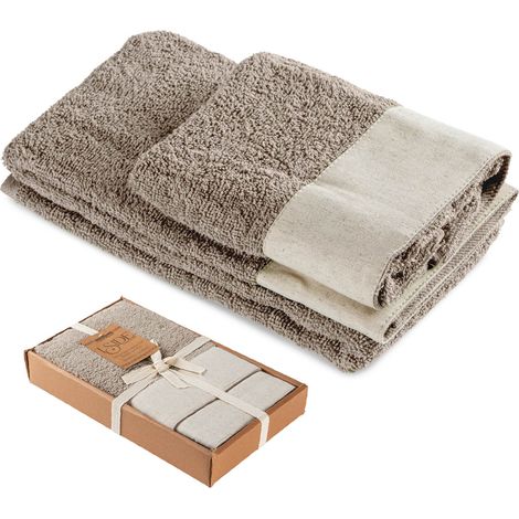 Set Asciugamani Bagno 2 Pezzi con Balza in Lino – Salvietta + Ospite – Morbidi, Super Assorbenti e Delicati sulla Pelle – Certificati OEKO-TEX – Eleganti e Resistenti Ciotoli
