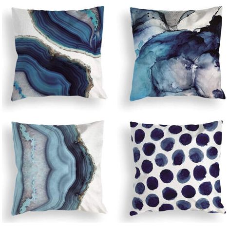 Housses de coussin décoratives, housse de coussin carrée bleue 45 x 45 cm, motif marbre bleu marine et or, lot de 4 taies d'oreiller décoratives. (1/5)