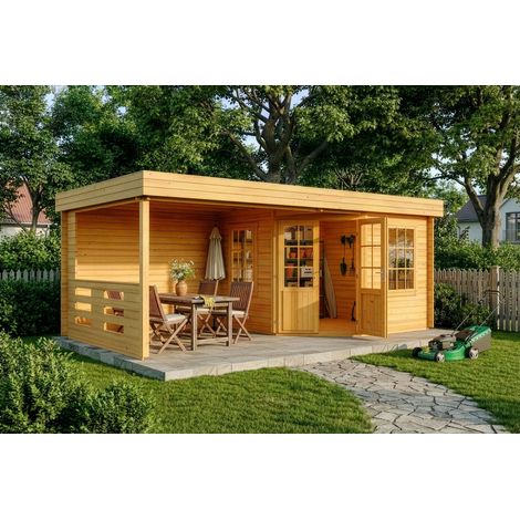 Abri de jardin Hanna Pinie Imprégné, 34 mm Épaisseur paroi 598 x 322 cm