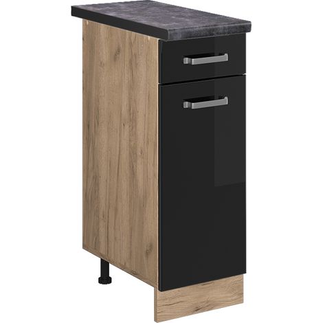 Meuble cuisine R-Line, Noir Haute brillance, 30 cm , PT Anthracite, Vicco