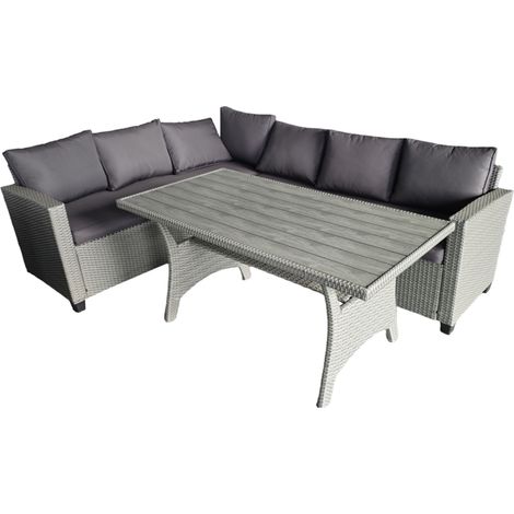 Conjunto de muebles de jardín esquinero de 6 plazas de resina tejida gris con mesa TAHAA (1/5)