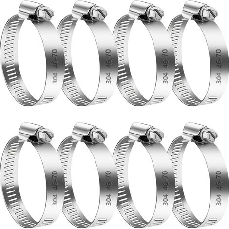 8 Pièces Colliers de Serrage Réglables 46-70 mm Collier de Serrage Acier Inoxydable,Collier de Serrage Metallique pour Machine à Laver,Tuyau de Piscine,Automobile,Mécanique (1/5)
