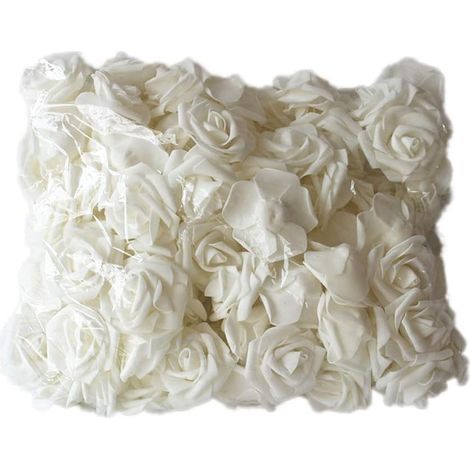 Lot 50pcs Fleurs Mousse Rose Artificielle Tête Mariée Bouquet Décoration Mariage Partie - blanc, 6-7cmx 3.5cm (1/3)