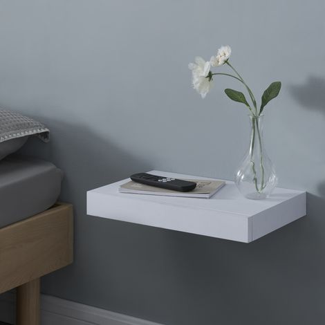 Mensola Hyvinkää con Cassetto Integrato Comodino Sospeso 39,5 x 25 x 5 cm Bianco [en.casa] (1/5)