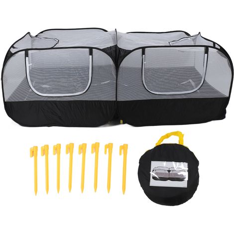 Enclos Pliant pour Animaux Noir 170x85x60cm Maille Respirante Pop-up avec 4 Portes Zippées et Fond Amovible Idéal Extérieur (1/4)