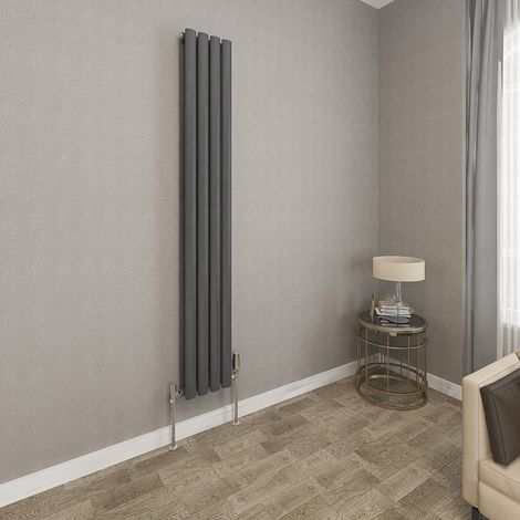 1600x236mm Anthracite Double Oval Column Radiator Vertical Modern Central Heating Radiators