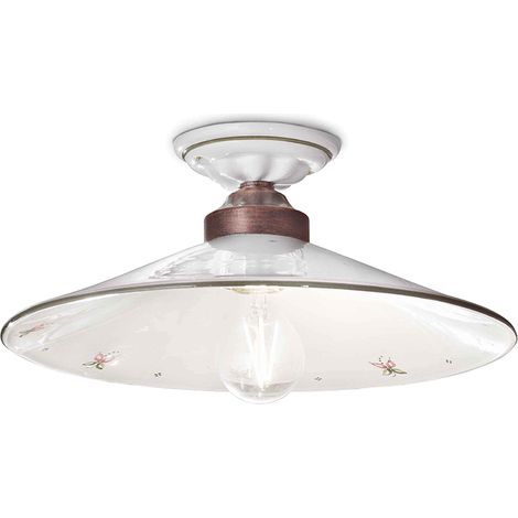 Plafoniera Classica Asti Ferro E Ceramica Nero Sfumato Rame Decorato Filo Verde (1/5)