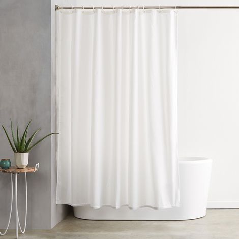 Rideau de douche en tissu résistant à l'eau et à la moisissure avec œillets et crochets, lavable en machine, 180 x 180 cm, blanc (1/4)