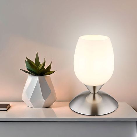 Tischlampe rauch Nachttisch Lampe Tischleuchte Glas 1 flammig Touch, Schlafzimmer Metall Glas, 1x E14 Fassung, DxH 12,5x18 cm