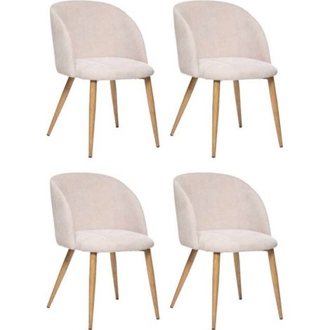 Atmosphera – Lot de 4 chaises 81cm en fer et polyester – Assise confortable – Couleur beige lin – Usage intérieur – À monter soi-même (1/4)