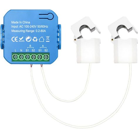 Compteur d'énergie WiFi bidirectionnel Tuya 1/2 canal avec clip, surveillance par application, production et consommation d'énergie solaire (2CT)