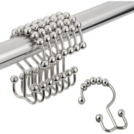 Juego de 12 ganchos para cortina de ducha, de metal resistente a la corrosión, doble corredizo, para baño. (1/5)