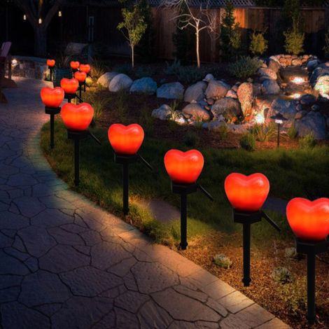 Guirlande lumineuse solaire extérieure en forme de cœur, décoration romantique pour Saint-Valentin, lampe de jardin étanche, paysage de pelouse, villa, rose. (1/5)
