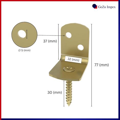 Supports de clôture 77 x 32 x 37 mm – Équerres de fixation en L – Acier robuste zingué jaune – Connecteurs pour clôture, pergola, tonnelle, charpente, abri de jardin – GeZu Impex (1/4)