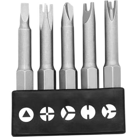 Jeu d'embouts de tournevis (5 pièces) 2 pouces, embouts de vis en acier au chrome-vanadium forme spéciale avec en U, en Y, à 3 points, en croix et en triangle pour mécaniciens et élect (1/5)