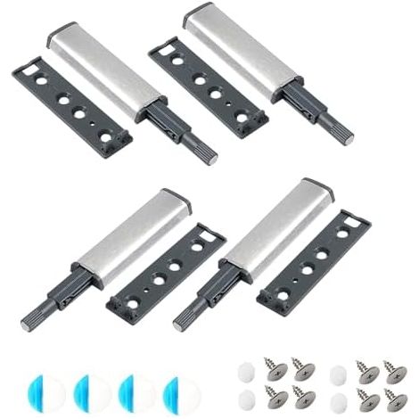 Push To Open Porte Placard, Poussoir Lot De 4 loquet armoire sans poignée, Amortisseur, Loquet Aluminium Pour Armoire, Tiroir Et Meuble Cuisine - (1/5)