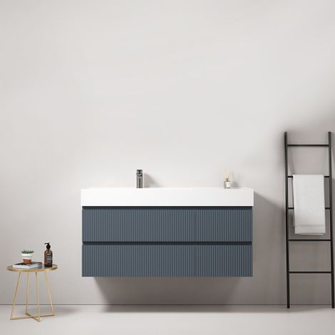 Mobile bagno sospeso cannettato 120 cm Blu Mare Lavabo a Sinistra in Resina Senza Specchio - Fiji Paint (1/4)