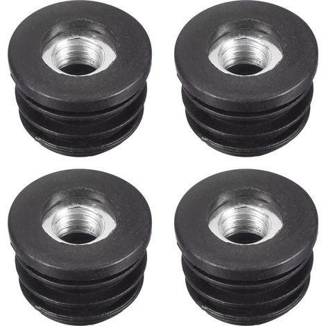 4 Pcs Inserts pour Rond Tubes avec M8 Fil, Rond Noir Plastique Bouchon Roulette Insert Chaise Embouts Meuble Pieds Bouchon (1/5)