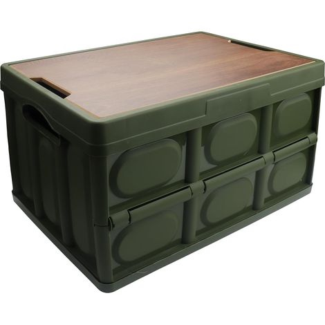 Faltbare Aufbewahrungsbox (30 l) für den Heimgebrauch mit verstärktem Holzdeckel geeignet für Camping, kann als Nachttisch verwendet werden. (1/5)