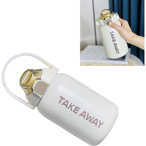 Bouteille isotherme 850 ml grande capacité avec bouchon à ressort et paille, idéale pour l'hiver et les activités de plein air (beige). (1/5)