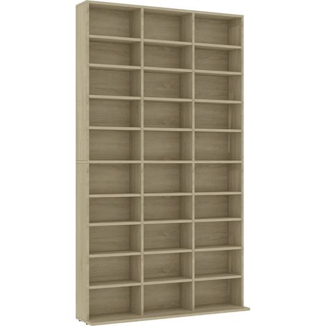 Mobile porta CD in legno composito per soggiorno o ufficio 102 x 16 x 177 cm con 30 scomparti a giorno stile moderno in rovere Sonoma 020047689
