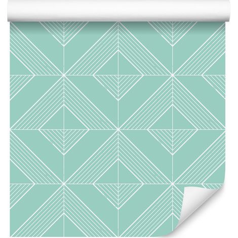 Papel pintado con rombos geométricos color menta, fondo menta, 50x1000 cm. (1/5)