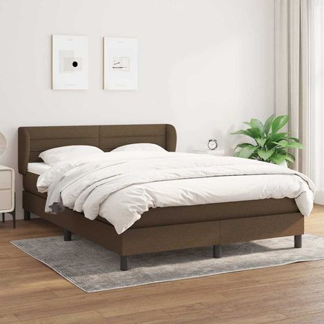 Cama box spring con colchón tela marrón oscuro 140x190 cm (1/5)