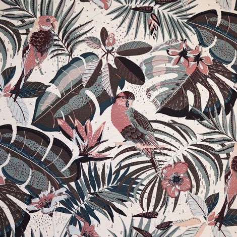 Tissu polycoton imprimé tropical Violet 150 cm (1/2)
