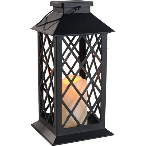 Lanterne décorative de jardin de 27,9 cm avec bougie LED sans flamme, lumière LED et bougie en plastique, à poser ou à suspendre. (1/5)