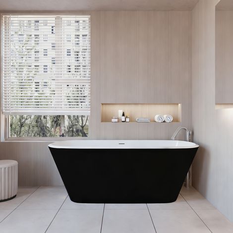 Baignoire îlot Ovale Moderne Acrylique pour Salle de Bain 170x78x60cm Brillant Noire