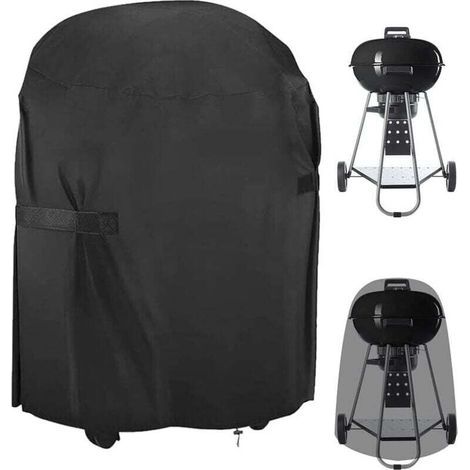 BBQ Cover, Round BBQ Cover, Outdoor BBQ Protector, BBQ Cover Fits Most Grills, 77 x 90 cm, Black (1/4)