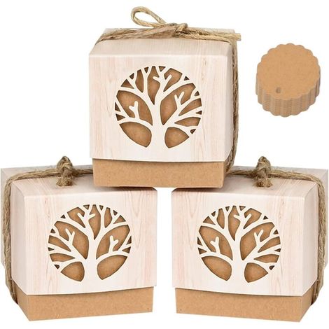 Lot de 50 Boîtes à Dragées Baptême en Forme de Arbre de Vie, Boite Communion, Boîte Cadeau Mariage, Coffret Bonbons Baptême avec (1/5)