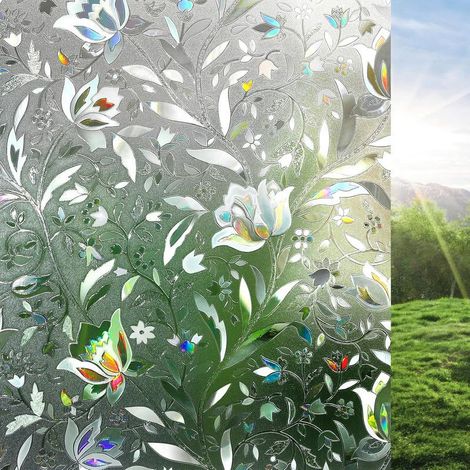 Film anti-regard dépoli 45 × 400 cm – motif floral tulipe 3D – film statique pour vitrage intérieur (1/5)
