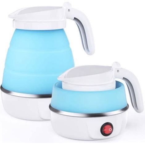 Bouilloire - Pliable - 0,6 L - Silicone Alimentaire - Acier Inoxydable - Électrique - Bleu (1/5)