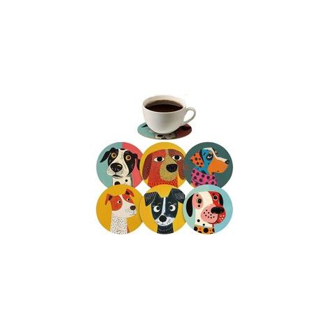 Ensemble de sous-verres en bois (6 pièces) - Sous-verres faits à la main, épais et résistants à la chaleur, adaptés aux bureaux, bars, fermes - Jolis sous-verres à thème chien pour protéger votre bure