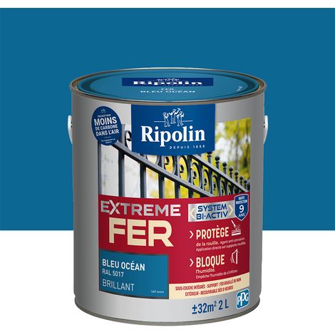 Peinture pour Fer Extérieur - Brillant - 2L - Bleu Océan RAL 5017 - Ripolin (1/5)