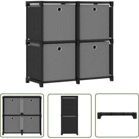The Living Store Étagère à 4 cubes avec boîtes Noir 69x30x72,5 cm Tissu - Bibliothèque - Étagère - Meuble De Rangement - Organisation Intérieur - Design Moderne (1/5)