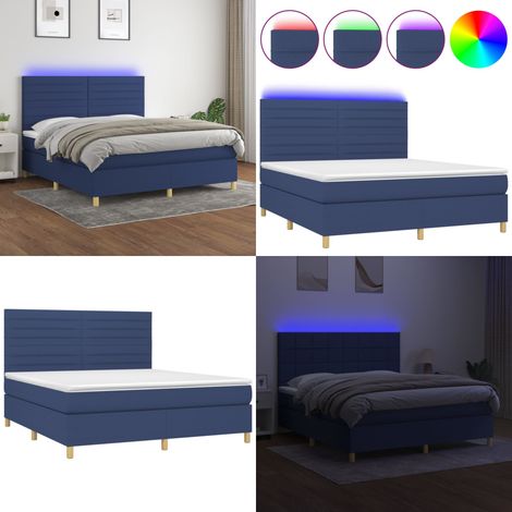 Boxspringbett mit Matratze & LED Blau 160x200 cm Stoff - Boxspringbett - Doppelbett - Schlafsystem - Lattenrost - Bettrahmen - Home & Living (1/5)
