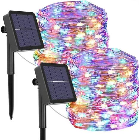 Pack Colorful Solar Lights Outdoor, 12m 120 LED 8 Modes Waterproof Solar Lights Copper Wire Decorative Lighting for Home, Garden, Patio, Party (1/5)
