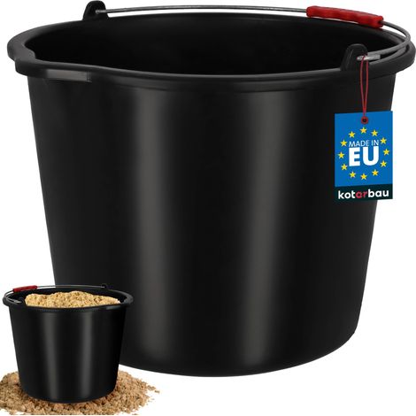 KOTARBAU® Seau de Maçon - Seau de Construction 20 L - Plastique - Seau de Chantier - Seau à Mortier - Noir - avec Bec Verseur et Anse - Rond (1/4)