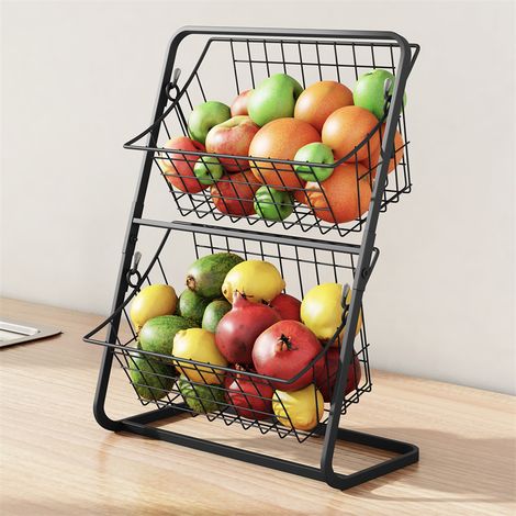Étagère fruits de cuisine à 2 niveaux, support de rangement pour assaisonnement, légumes, cosmétiques, salle de bain, amovible (1/5)