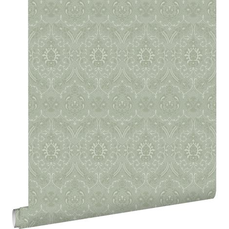 papier peint ornement vert menthe grisé  - ESTAhome (1/5)